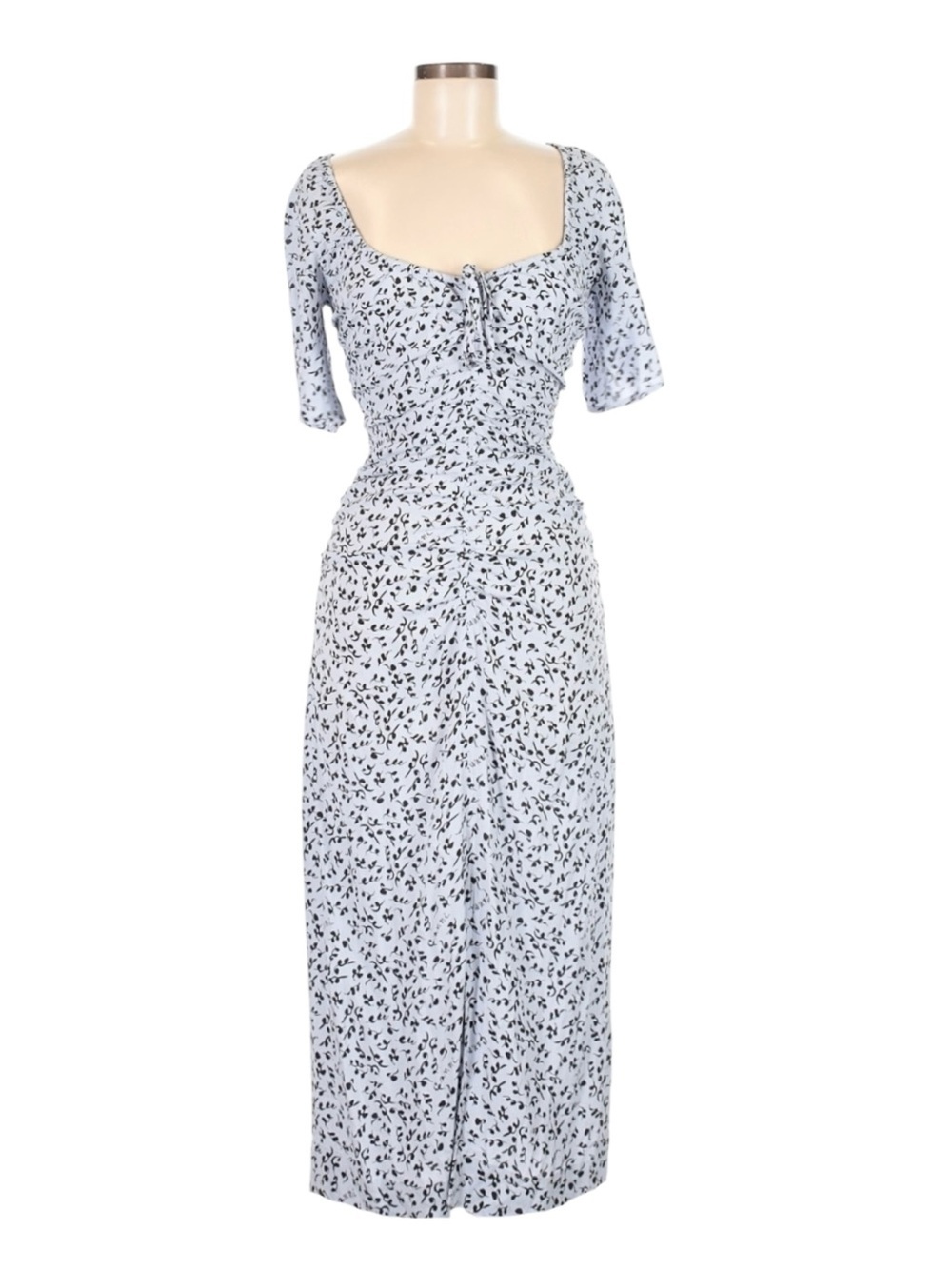 GANNI Printed Crepe U Neck Ruched Midi Dress Floral Heather EU34 US2 NWT